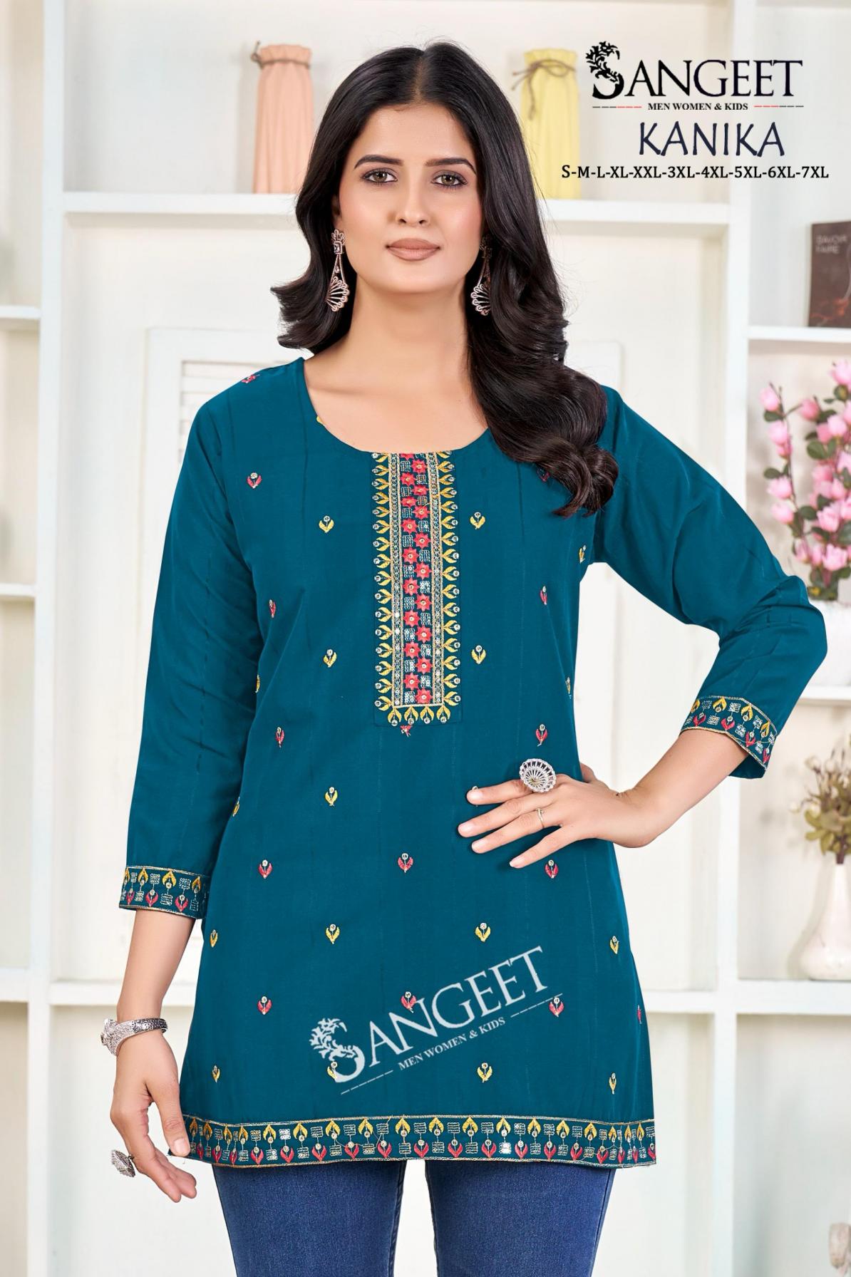 SANGEET KANIKA RAYON POPULAR DESIGN FULLY STITCH SHORT KURTIS ONLINE