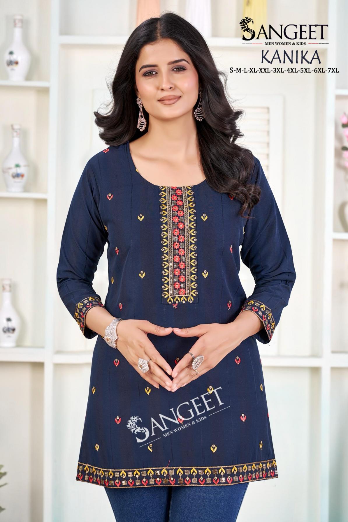 SANGEET KANIKA RAYON POPULAR DESIGN FULLY STITCH SHORT KURTIS ONLINE