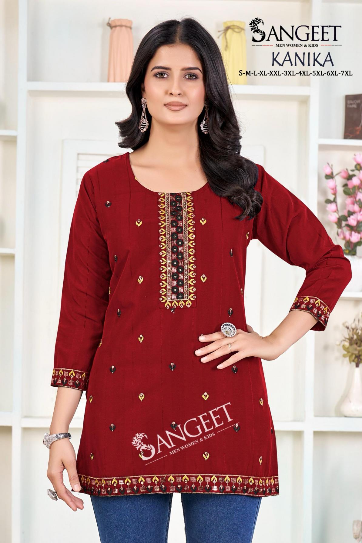 SANGEET KANIKA RAYON POPULAR DESIGN FULLY STITCH SHORT KURTIS ONLINE