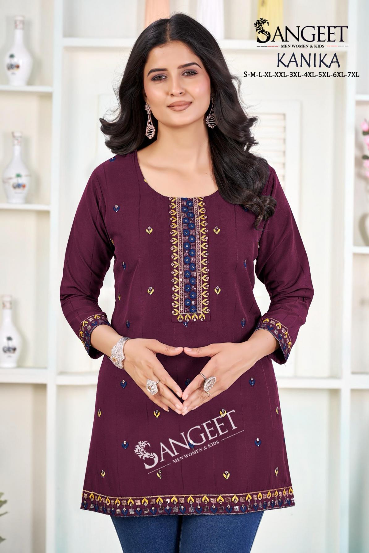 SANGEET KANIKA RAYON POPULAR DESIGN FULLY STITCH SHORT KURTIS ONLINE