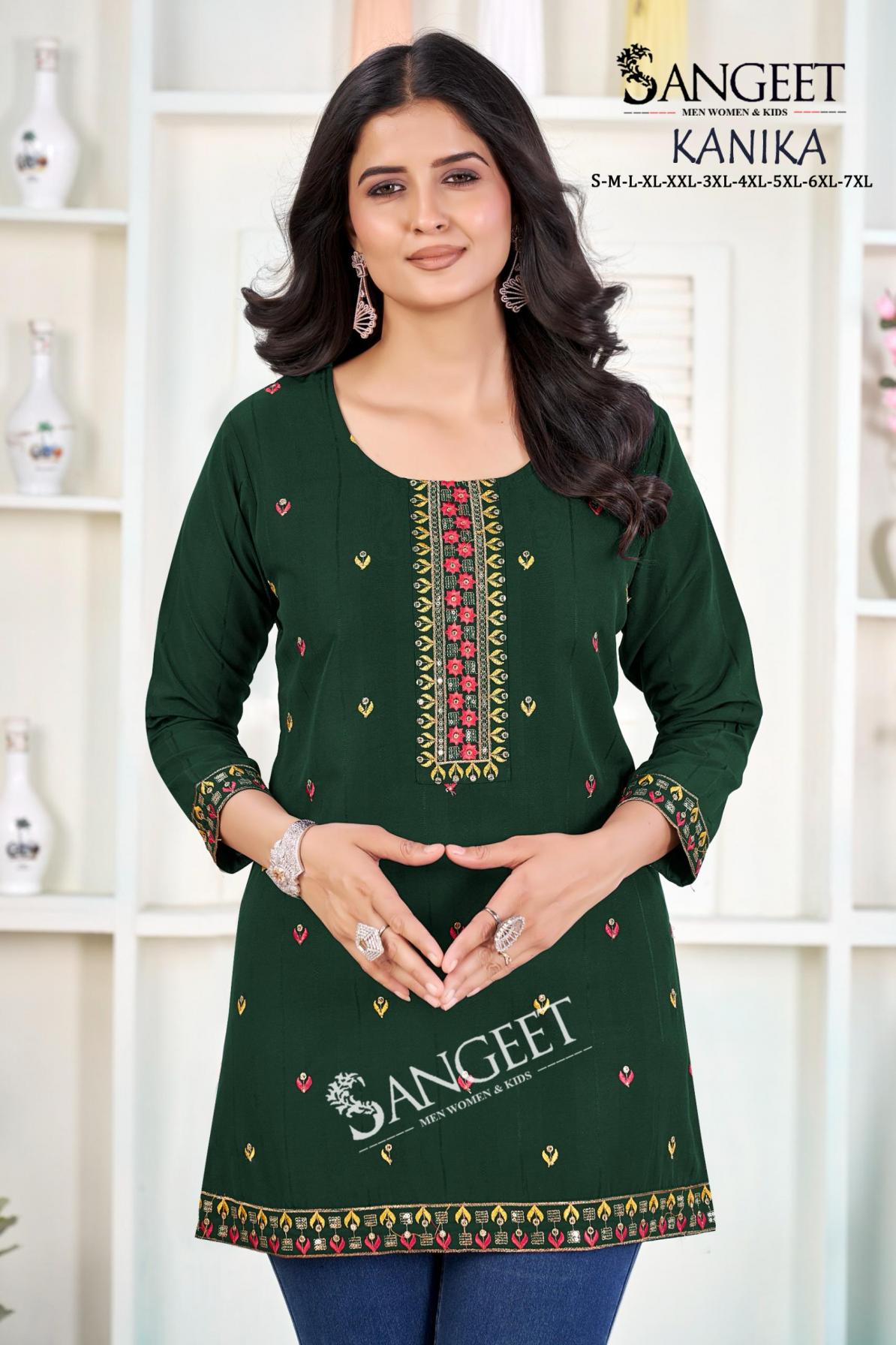 SANGEET KANIKA RAYON POPULAR DESIGN FULLY STITCH SHORT KURTIS ONLINE