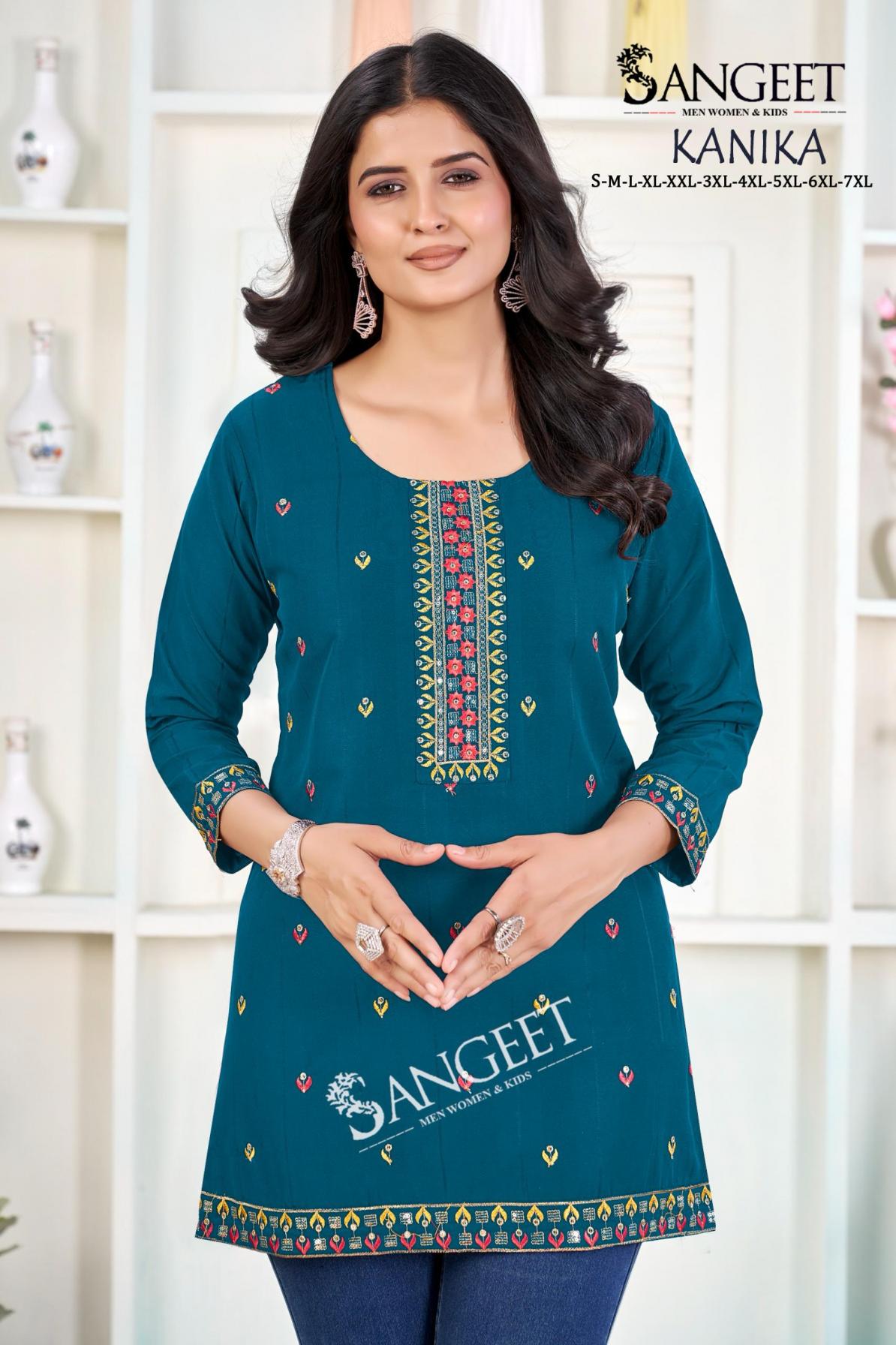 SANGEET KANIKA RAYON POPULAR DESIGN FULLY STITCH SHORT KURTIS ONLINE