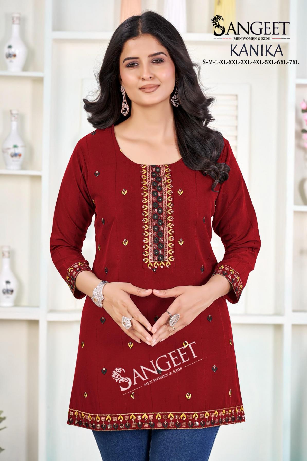 SANGEET KANIKA RAYON POPULAR DESIGN FULLY STITCH SHORT KURTIS ONLINE