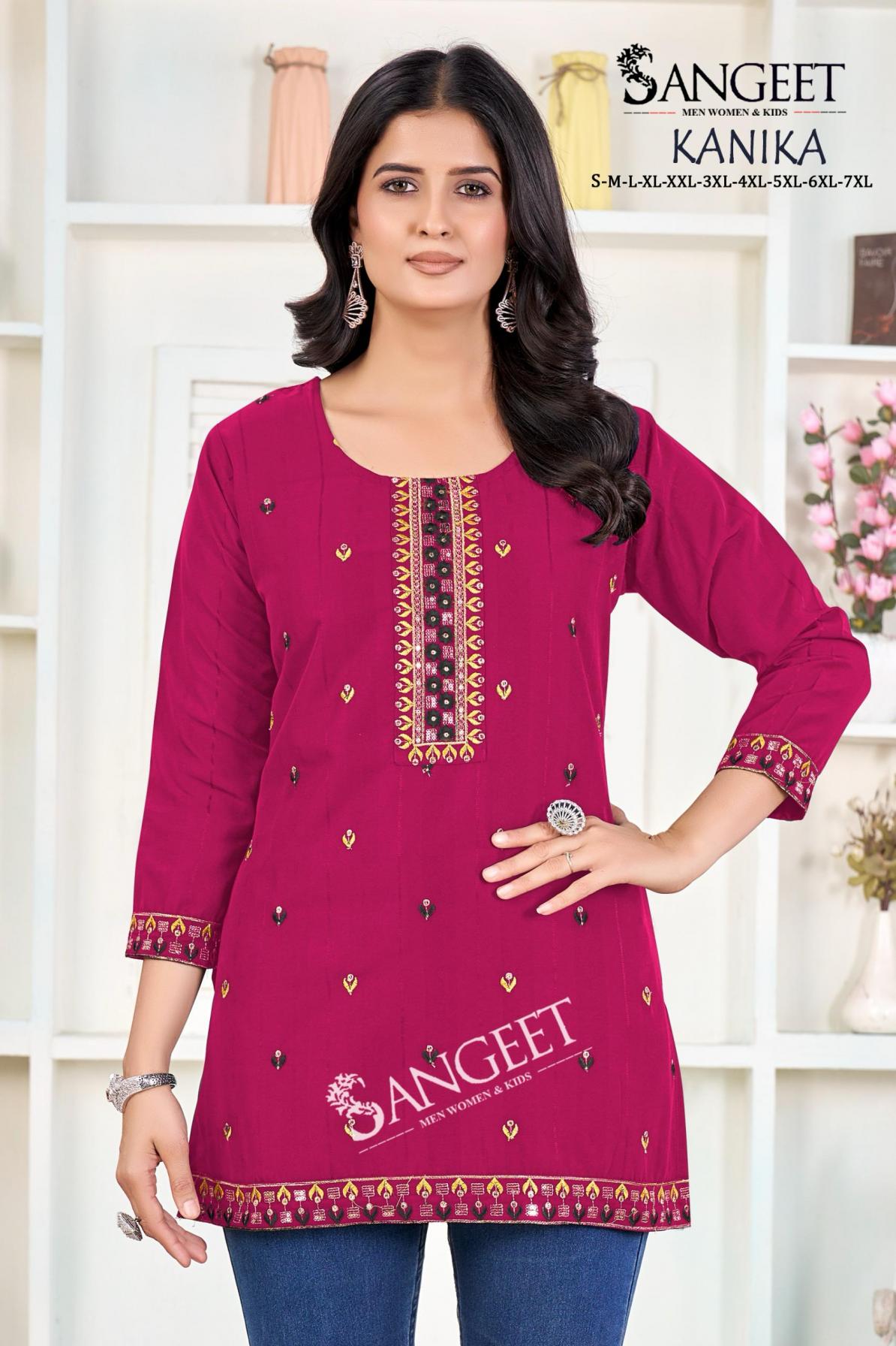 SANGEET KANIKA RAYON POPULAR DESIGN FULLY STITCH SHORT KURTIS ONLINE