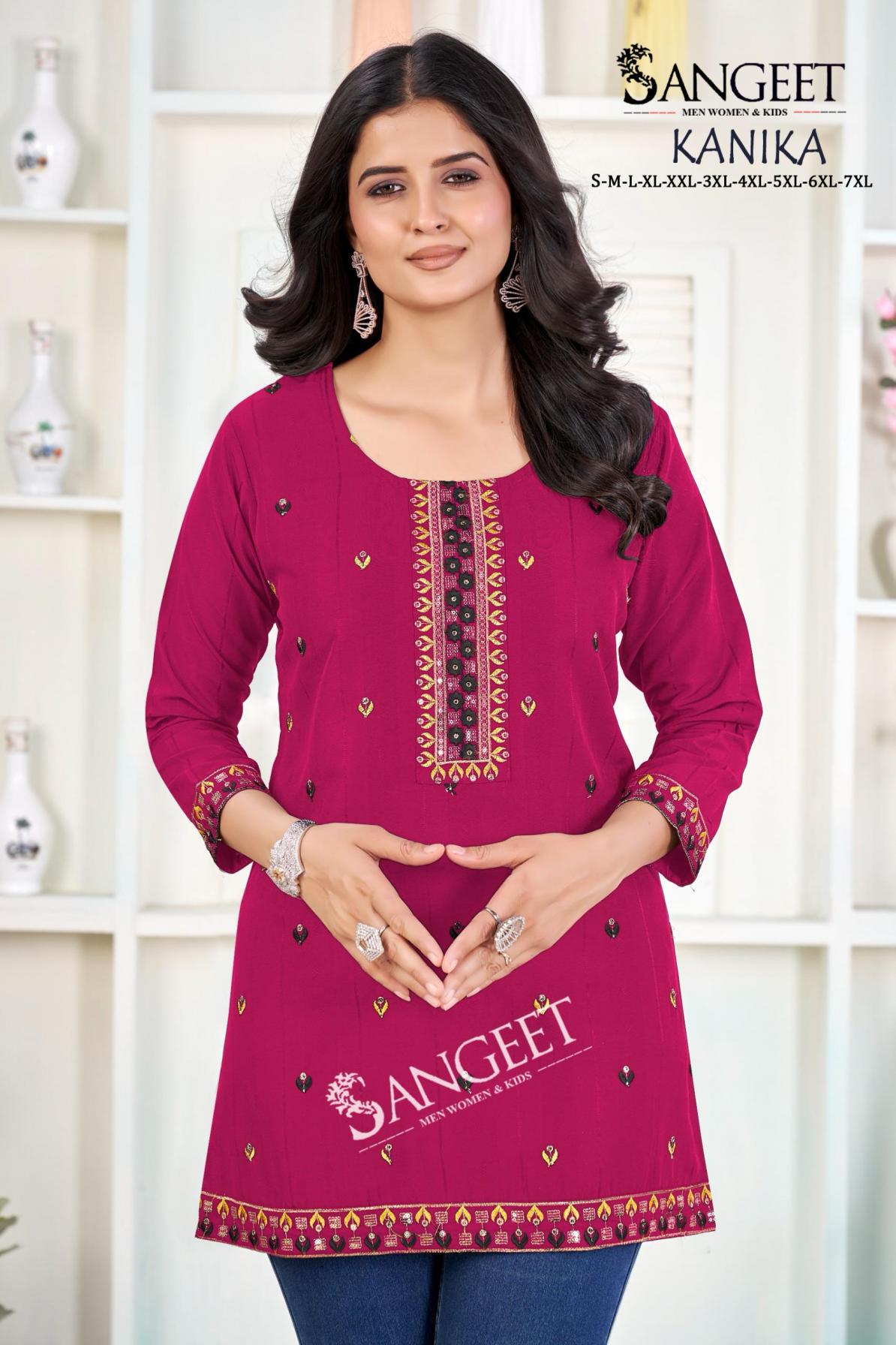 SANGEET KANIKA RAYON POPULAR DESIGN FULLY STITCH SHORT KURTIS ONLINE