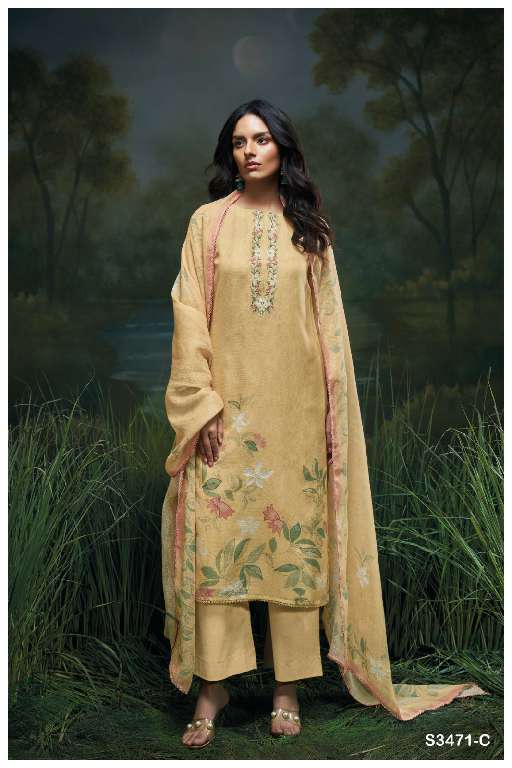 GANGA GENIKA S3471 WHOLESALE PREMIUM COTTON SEMI STITCHED DESIGNER SALWAR SUITS