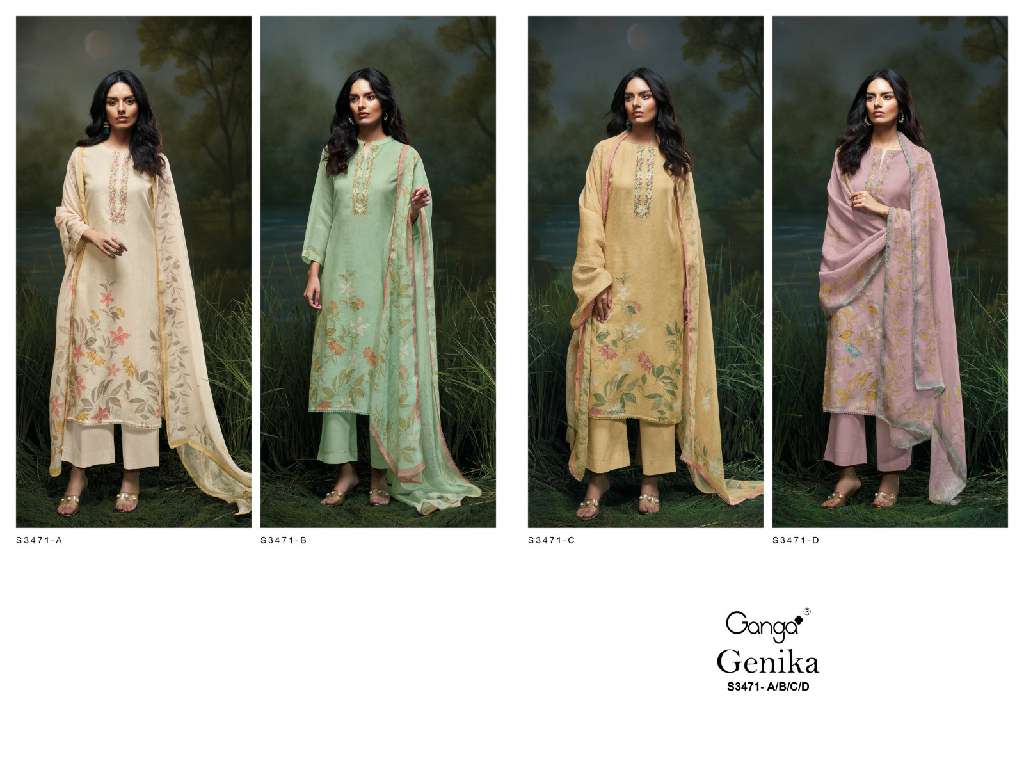 GANGA GENIKA S3471 WHOLESALE PREMIUM COTTON SEMI STITCHED DESIGNER SALWAR SUITS