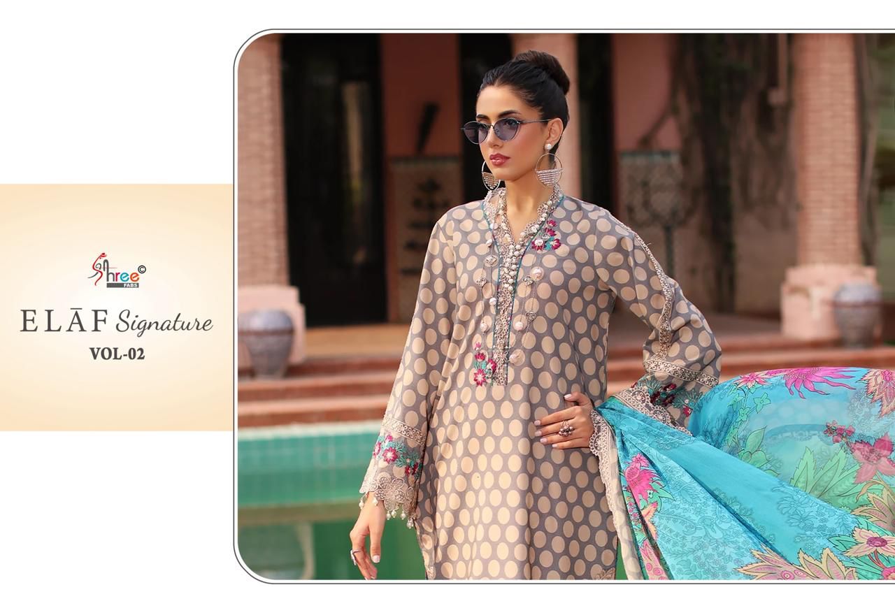 SHREE FABS ELAF SIGNATURE VOL-2 WHOLESALE PURE LAWN COTTON PRINT WITH PATCH WORK DESIGNER PAKISTANI SUITS