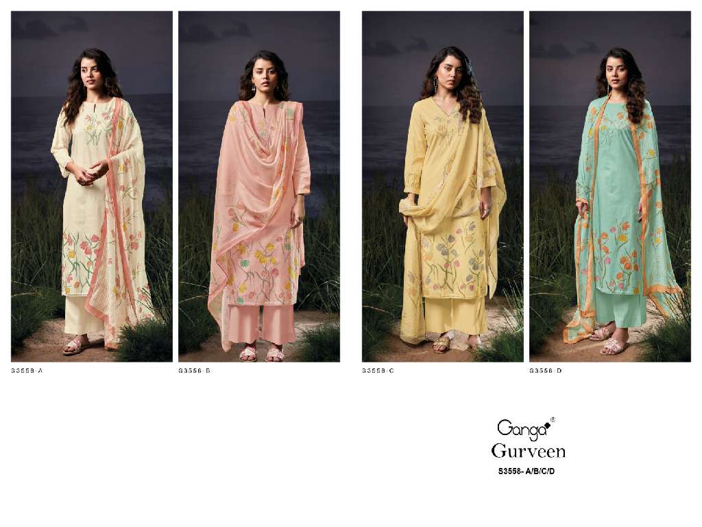 GANGA GURVEEN S3558 WHOLESALE SEMI STITCHED DESIGNER SALWAR SUITS ONLINE