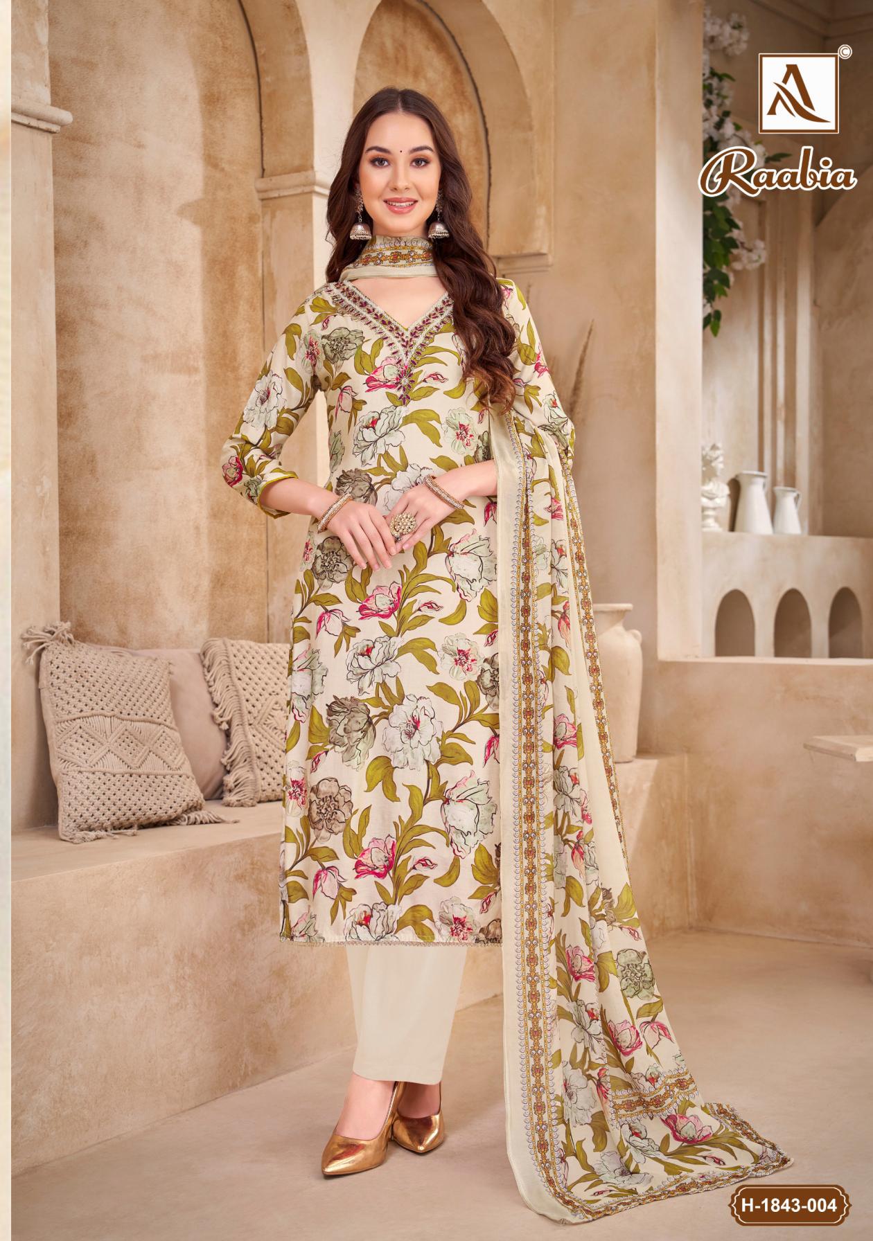 ALOK SUIT PRESENT RAABIA MUSLIN FANCY HAND WORK UNSTITCH SALWAR SUIT
