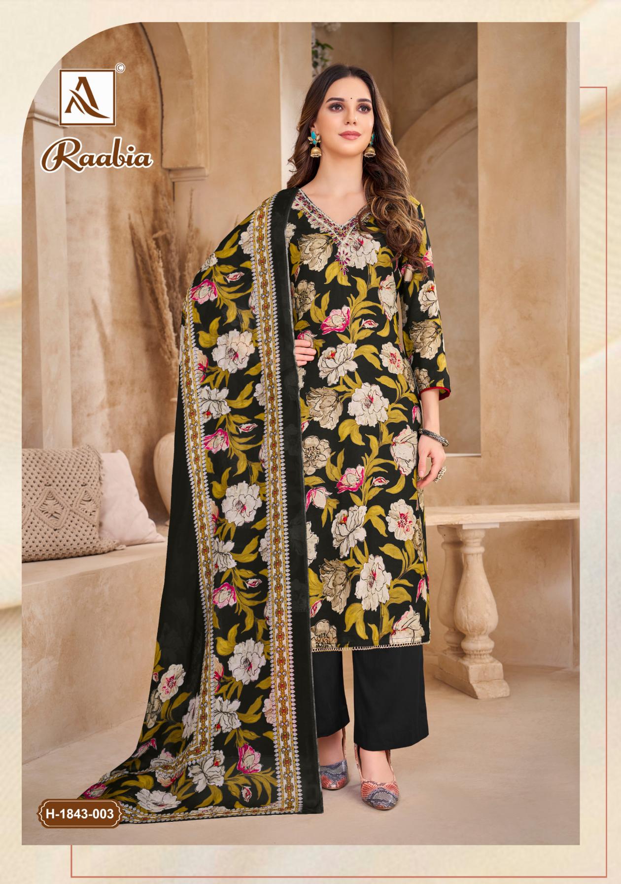 ALOK SUIT PRESENT RAABIA MUSLIN FANCY HAND WORK UNSTITCH SALWAR SUIT