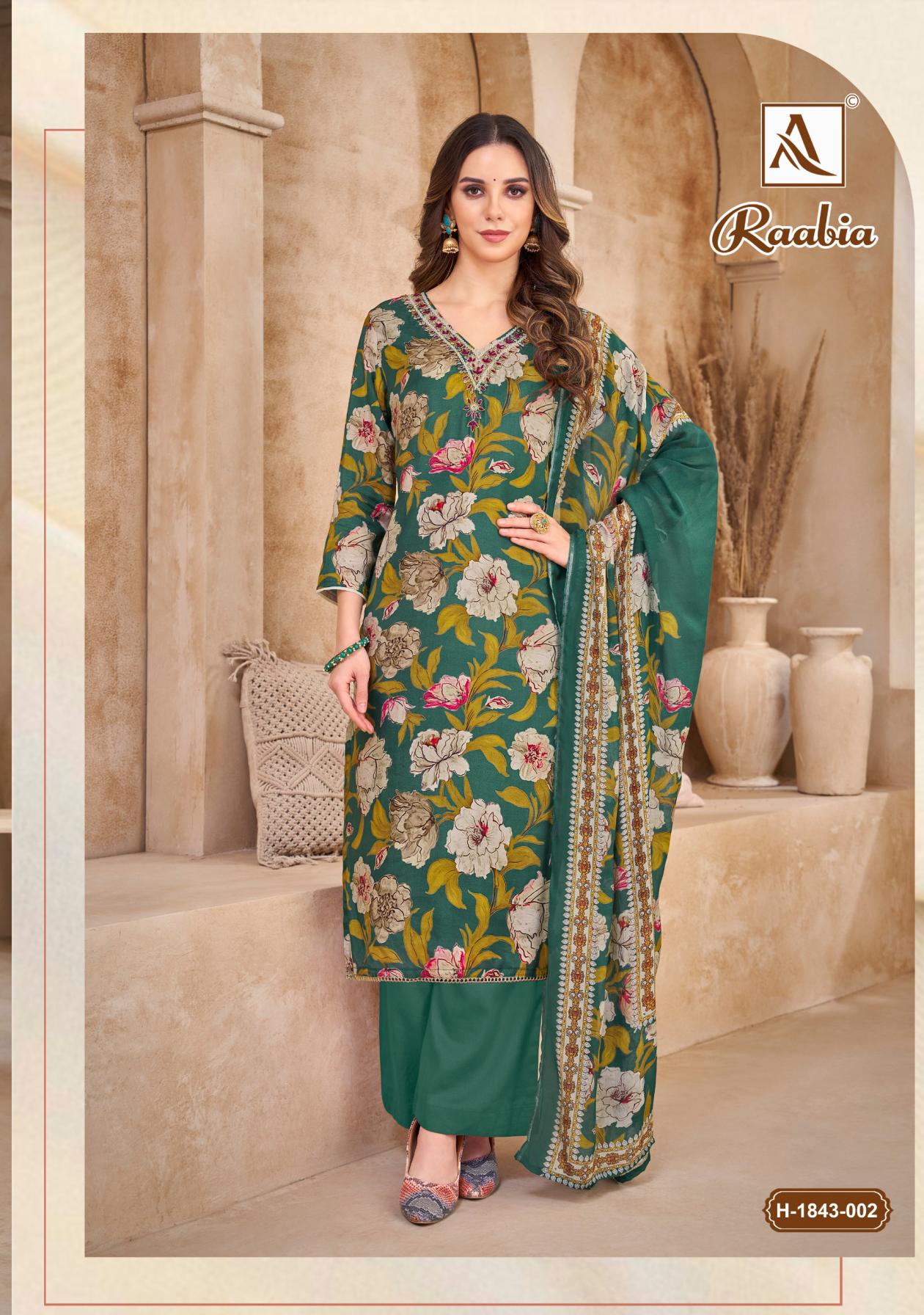 ALOK SUIT PRESENT RAABIA MUSLIN FANCY HAND WORK UNSTITCH SALWAR SUIT