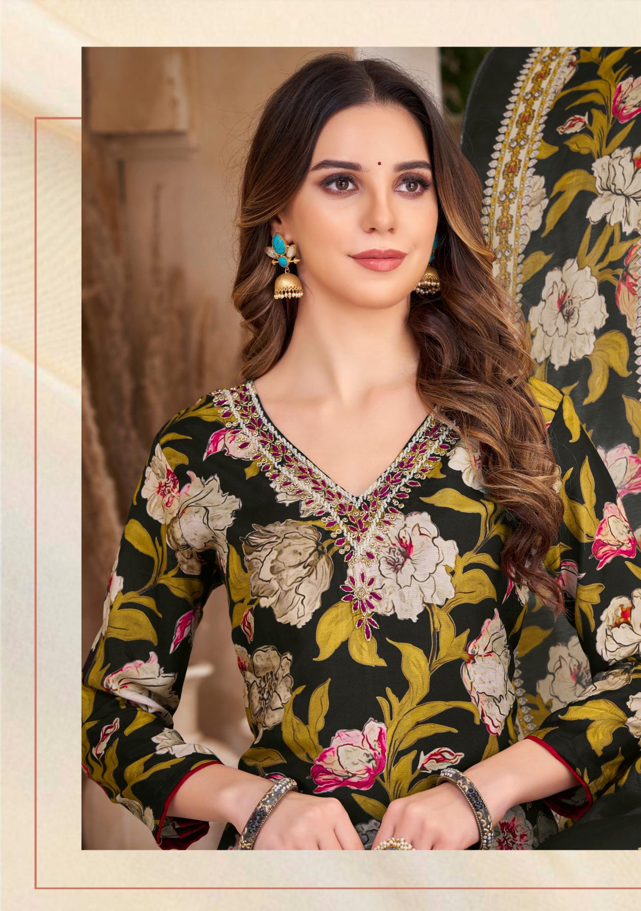 ALOK SUIT PRESENT RAABIA MUSLIN FANCY HAND WORK UNSTITCH SALWAR SUIT