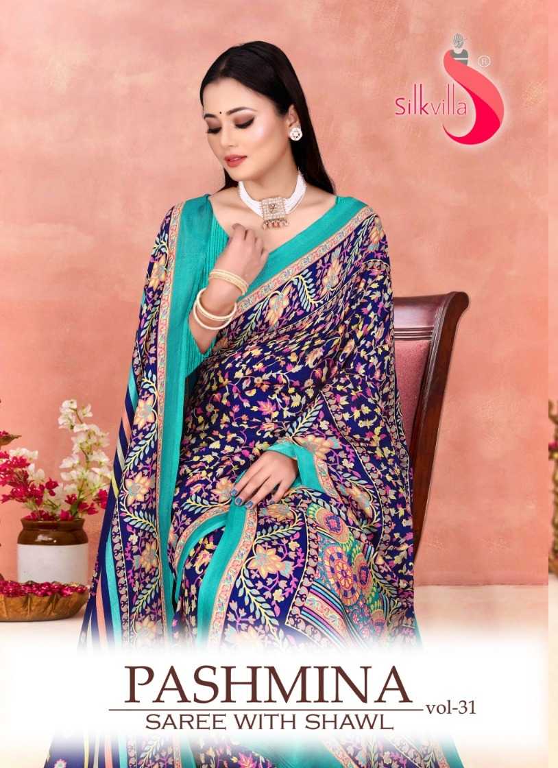 SILK VILLA PASHMINA SAREE WITH SHAWAL VOL 31 WINTER SPECIAL PASHMINA SAREE EXPORTS