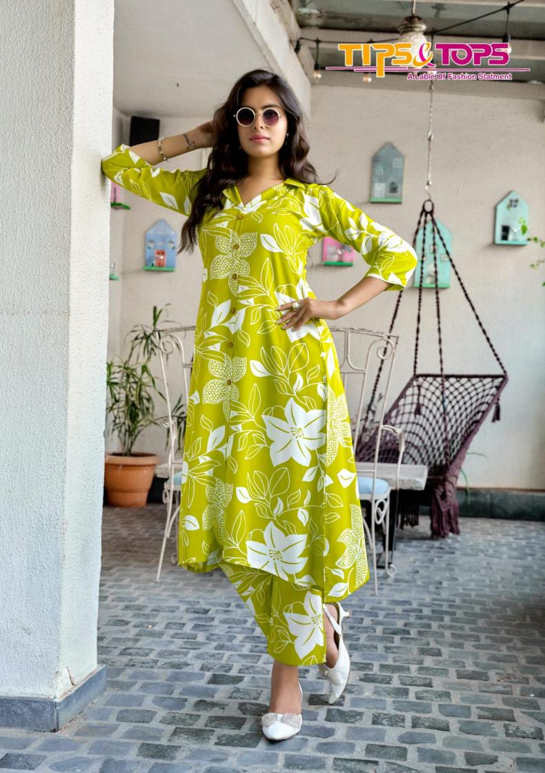 TRENDY TOUCH BY TIPS AND TOPS RAYON READYMADE ETHNIC A-LINE CO-ORD SET