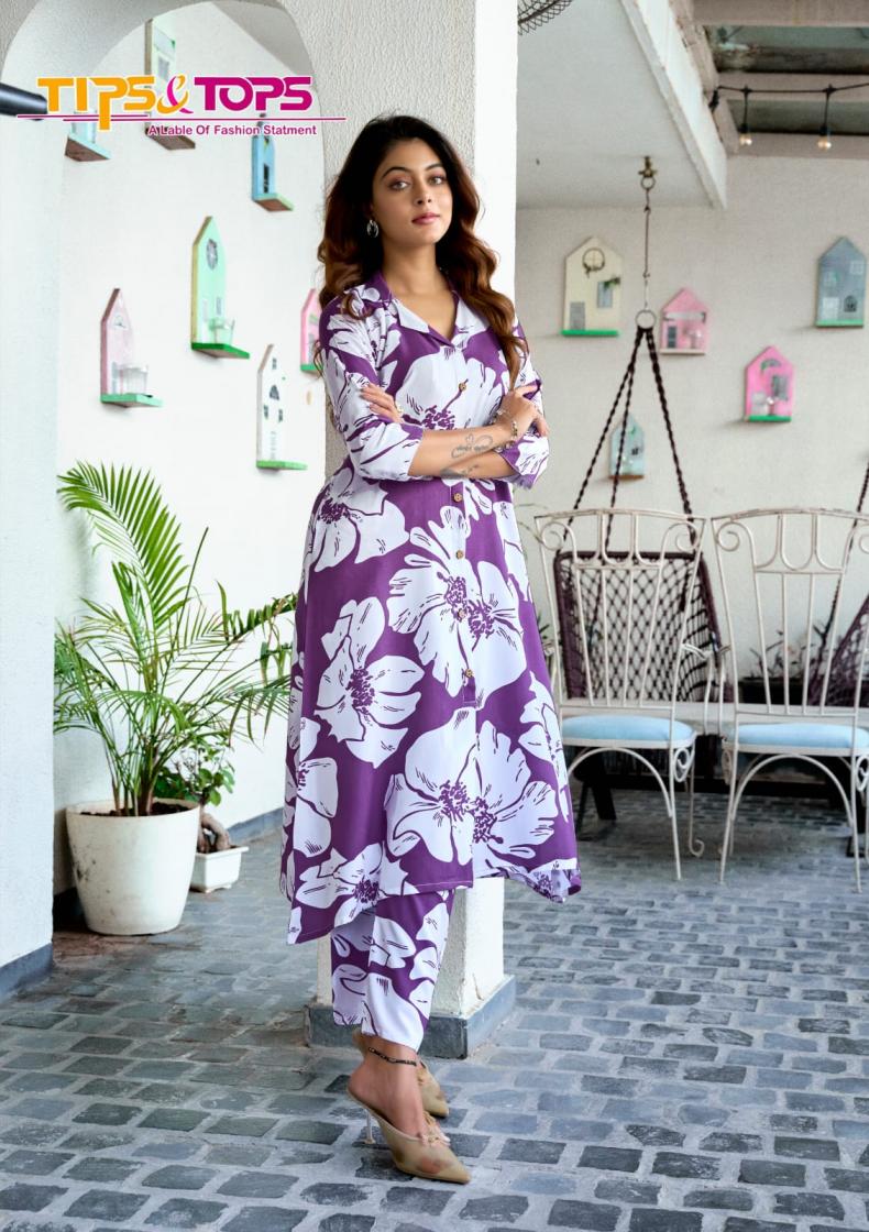 TRENDY TOUCH BY TIPS AND TOPS RAYON READYMADE ETHNIC A-LINE CO-ORD SET