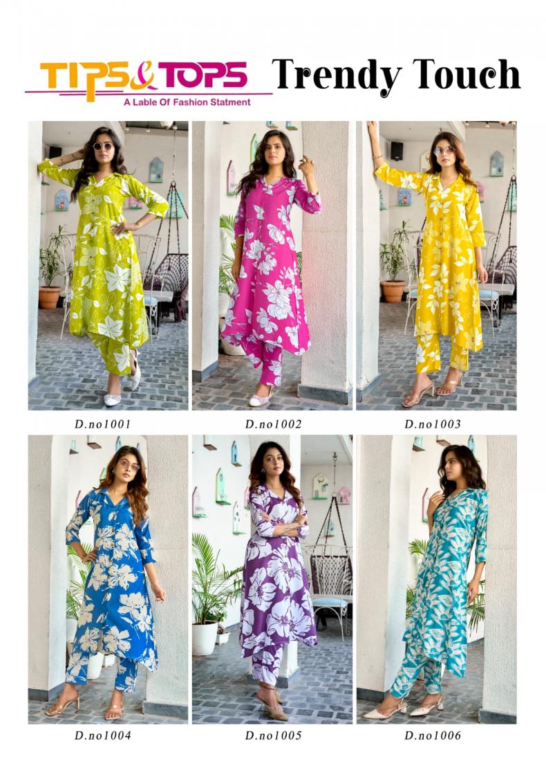 TRENDY TOUCH BY TIPS AND TOPS RAYON READYMADE ETHNIC A-LINE CO-ORD SET