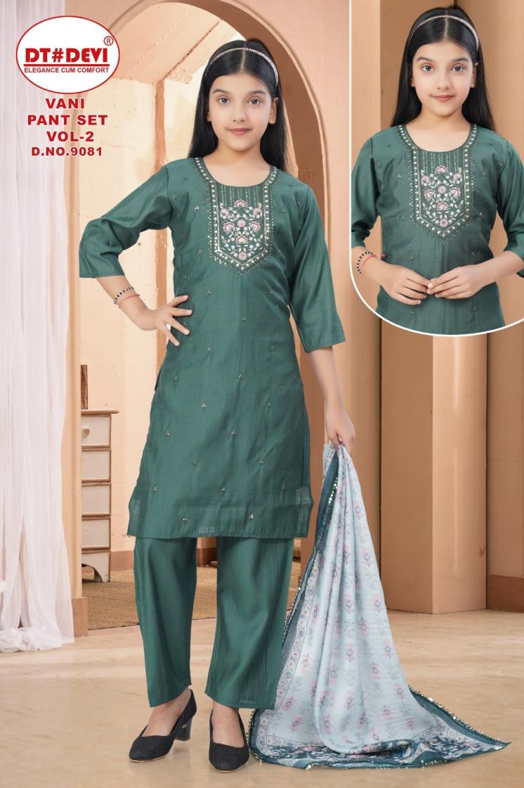 DT DEVI VANI PANT SET VOL 2 9081 ROMAN SILK READYMADE STYLISH KIDS 3PCS DRESS