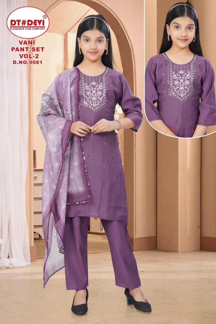 DT DEVI VANI PANT SET VOL 2 9081 ROMAN SILK READYMADE STYLISH KIDS 3PCS DRESS