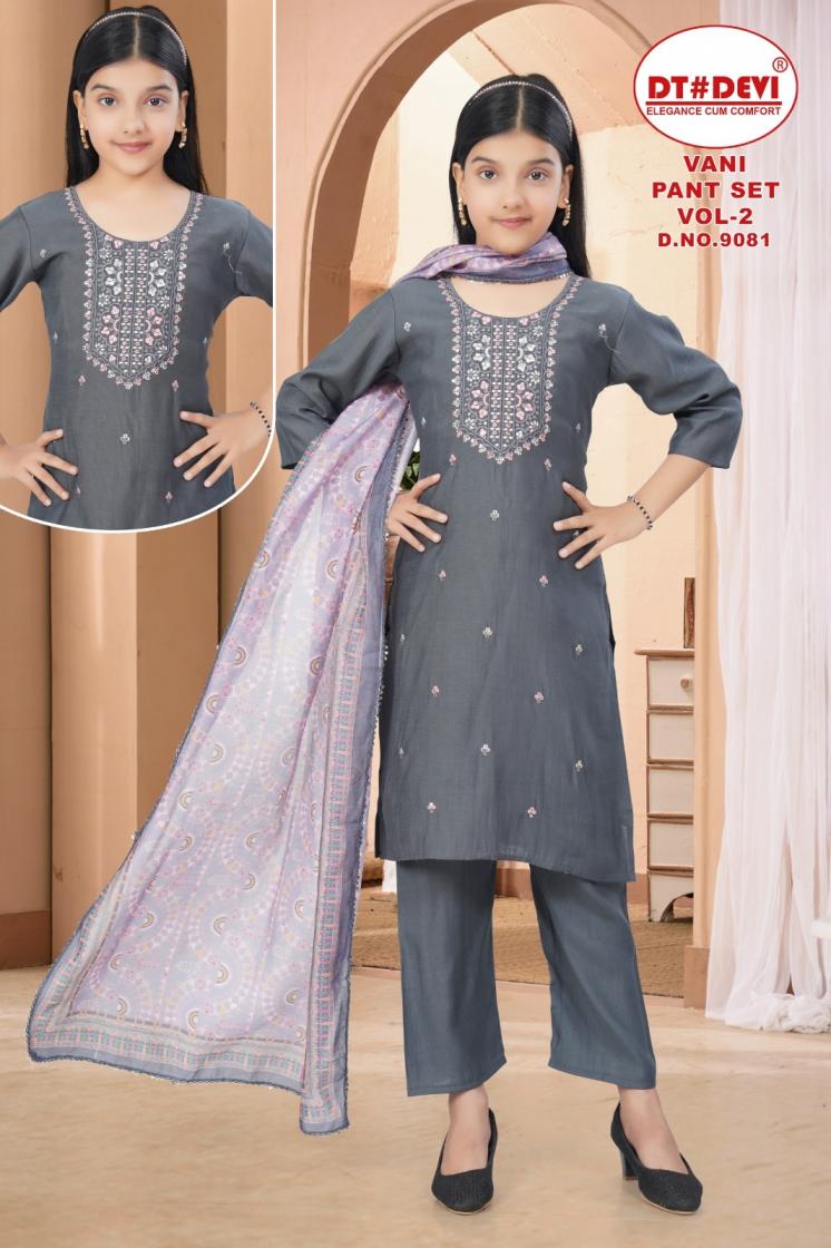 DT DEVI VANI PANT SET VOL 2 9081 ROMAN SILK READYMADE STYLISH KIDS 3PCS DRESS