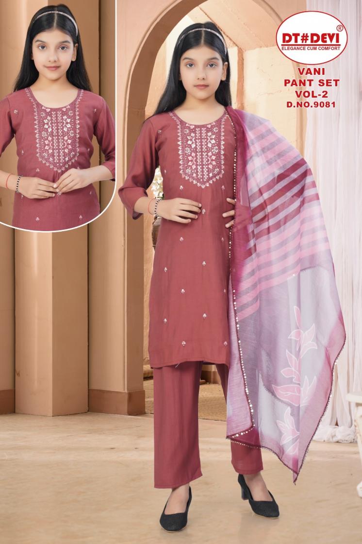 DT DEVI VANI PANT SET VOL 2 9081 ROMAN SILK READYMADE STYLISH KIDS 3PCS DRESS