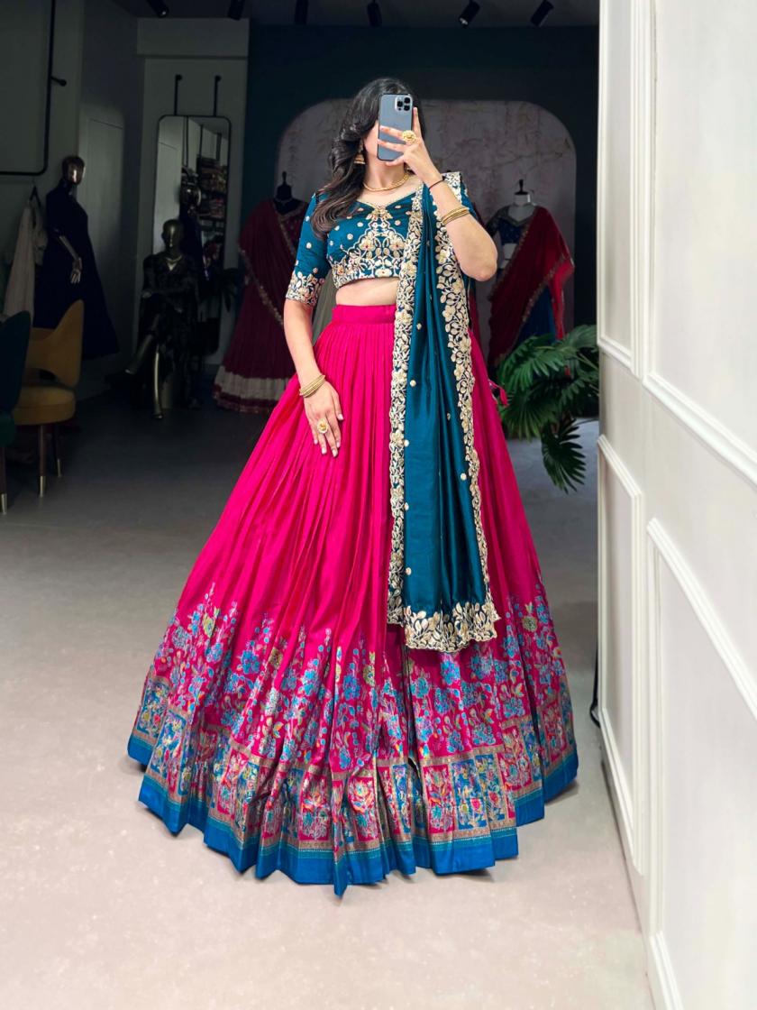 LNB 1238 TUSSAR SILK GORGEOUS LOOK STITCH LEHENGA UNSTITCH CHOLI FOR WOMENS