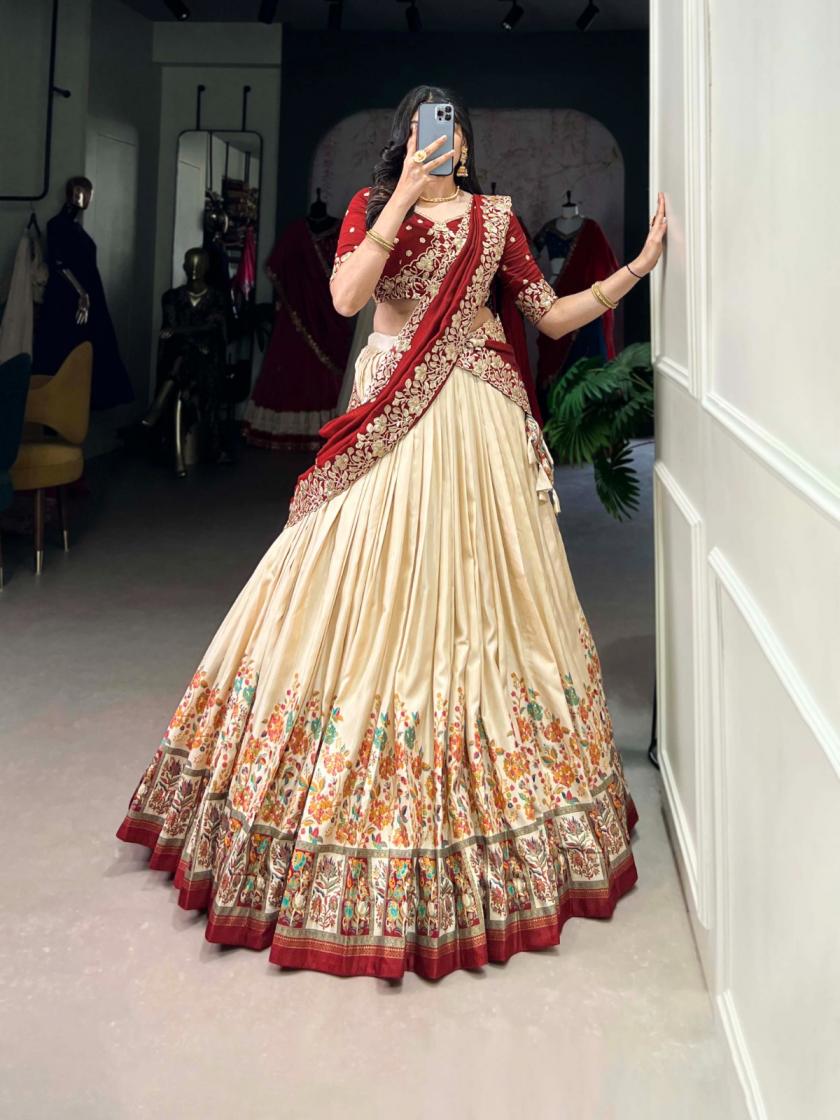 LNB 1238 TUSSAR SILK GORGEOUS LOOK STITCH LEHENGA UNSTITCH CHOLI FOR WOMENS