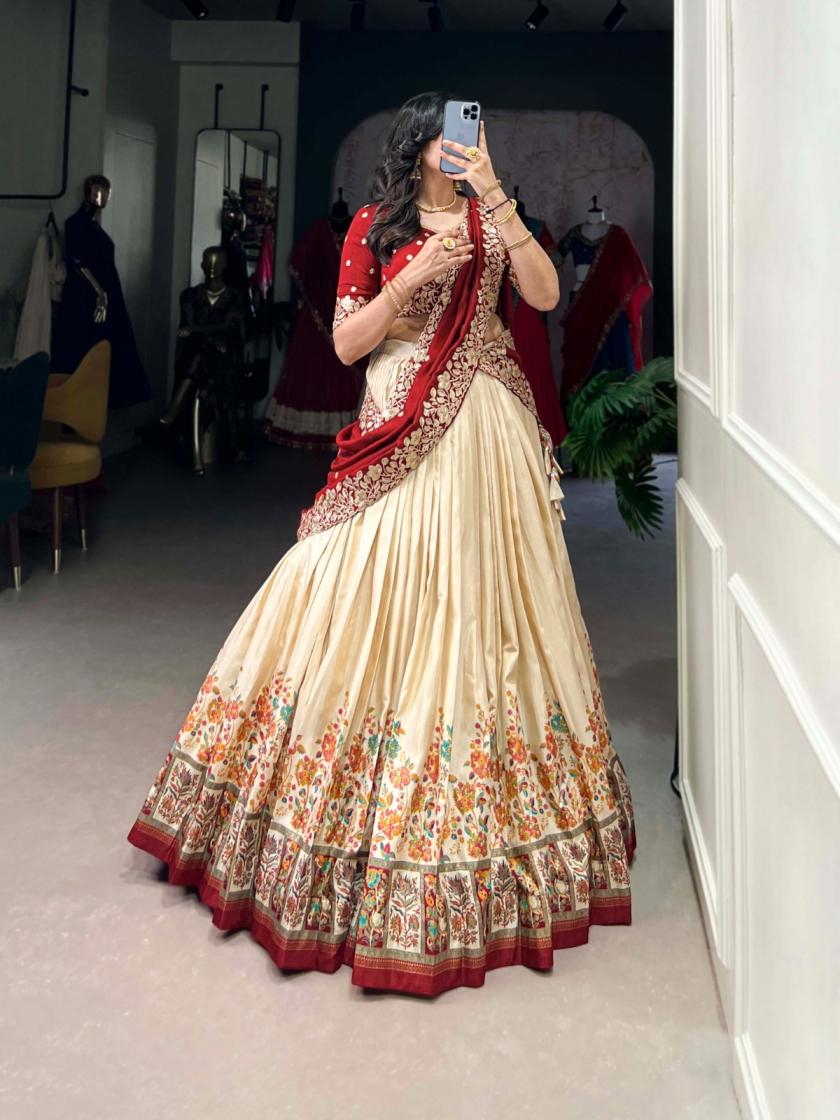 LNB 1238 TUSSAR SILK GORGEOUS LOOK STITCH LEHENGA UNSTITCH CHOLI FOR WOMENS