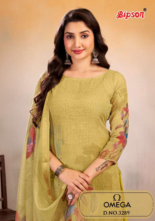 BIPSON OMEGA D.NO 3289 WHOLESALE PURE LINEN DIGITAL PRINT WITH KHATLI HANDWORK PRETTY DRESS MATERIAL