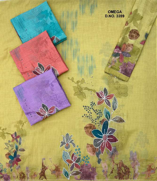 BIPSON OMEGA D.NO 3289 WHOLESALE PURE LINEN DIGITAL PRINT WITH KHATLI HANDWORK PRETTY DRESS MATERIAL