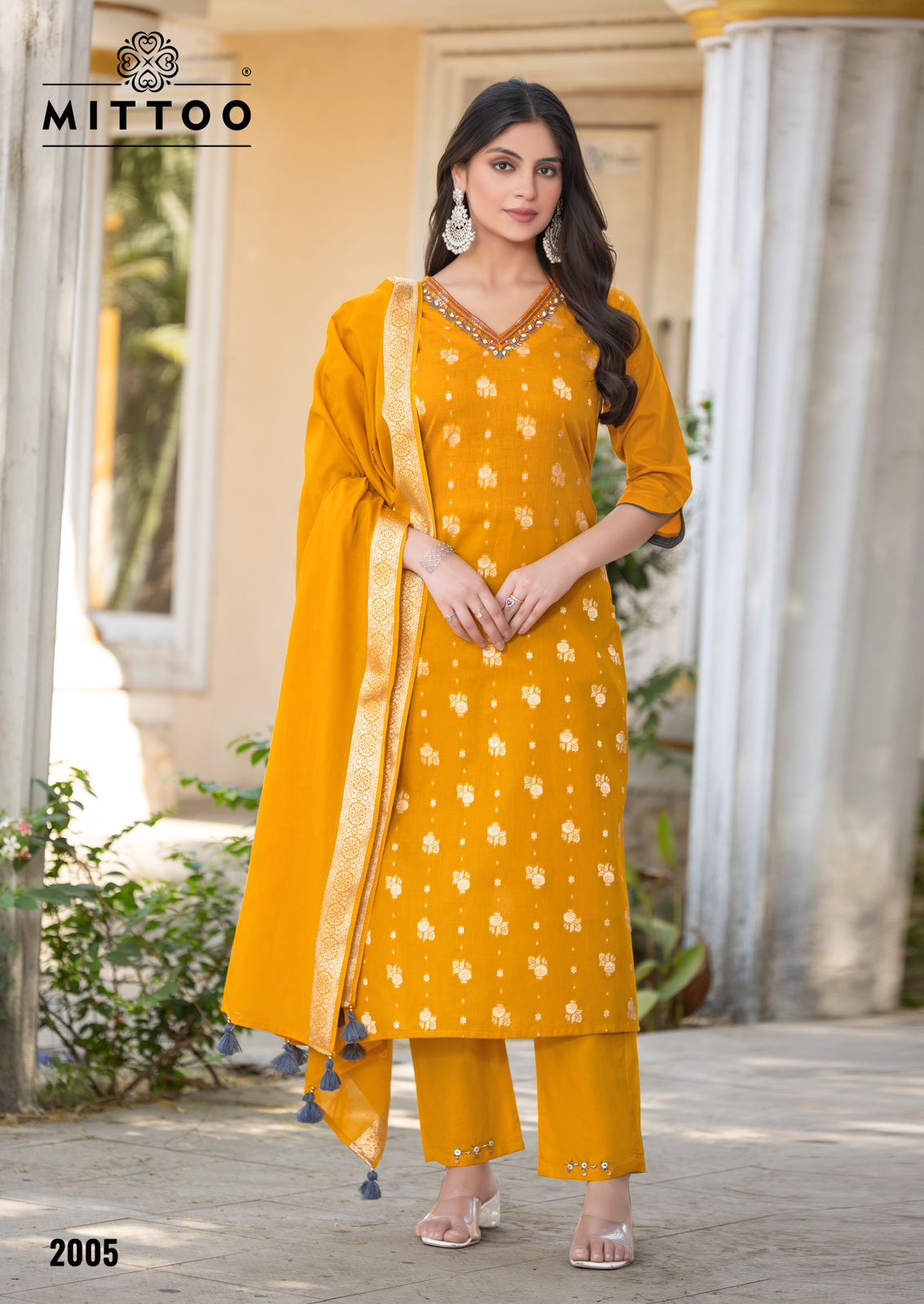 MITTOO LAUNCH HANSIKA WHOLESALE BEAUTIFUL READYMADE COTTON JEQURD WITH HAND WORK SUITS