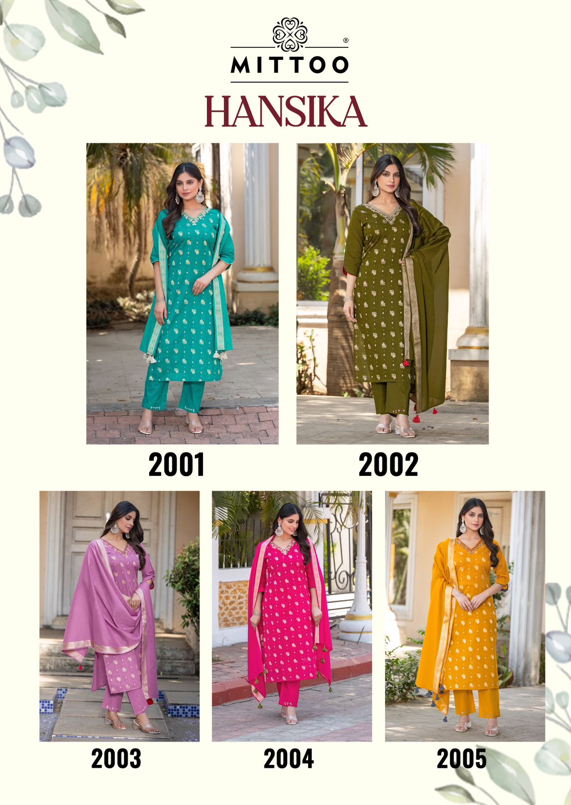 MITTOO LAUNCH HANSIKA WHOLESALE BEAUTIFUL READYMADE COTTON JEQURD WITH HAND WORK SUITS