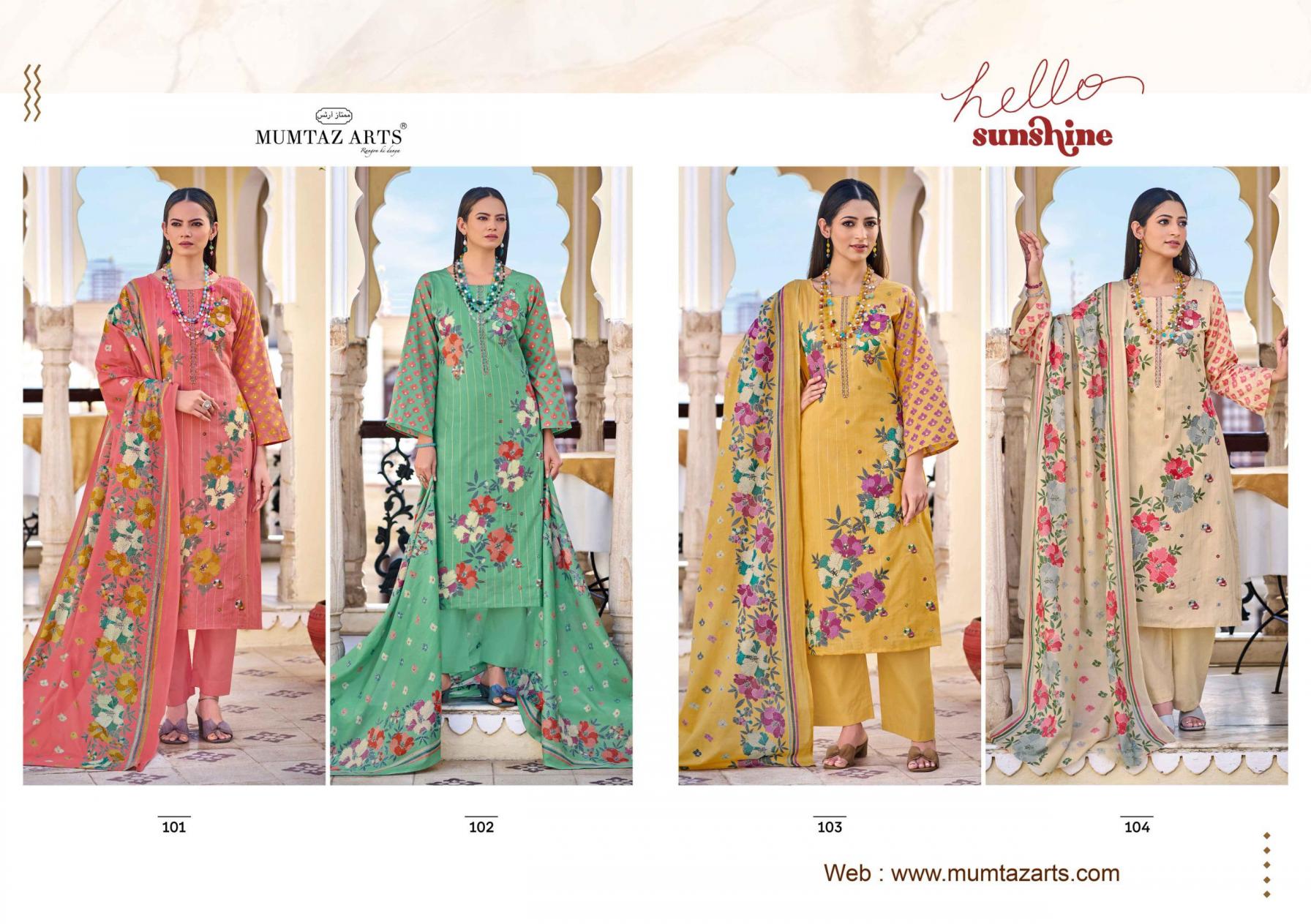 MUMTAZ ARTS HELLO SUNSHINE CAMRIC PRINT PAKISTANI PRINT AMAZING DRESS MATERIAL