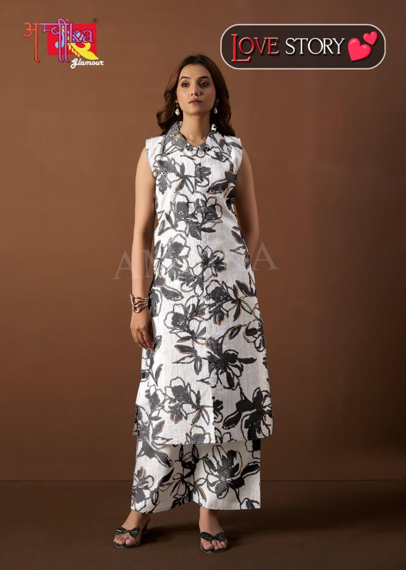 AMBIKA LOVE STORY VOL 2 VETICAN MILL PRINT STYLISH READYMADE COMBO KURTI WITH PANT