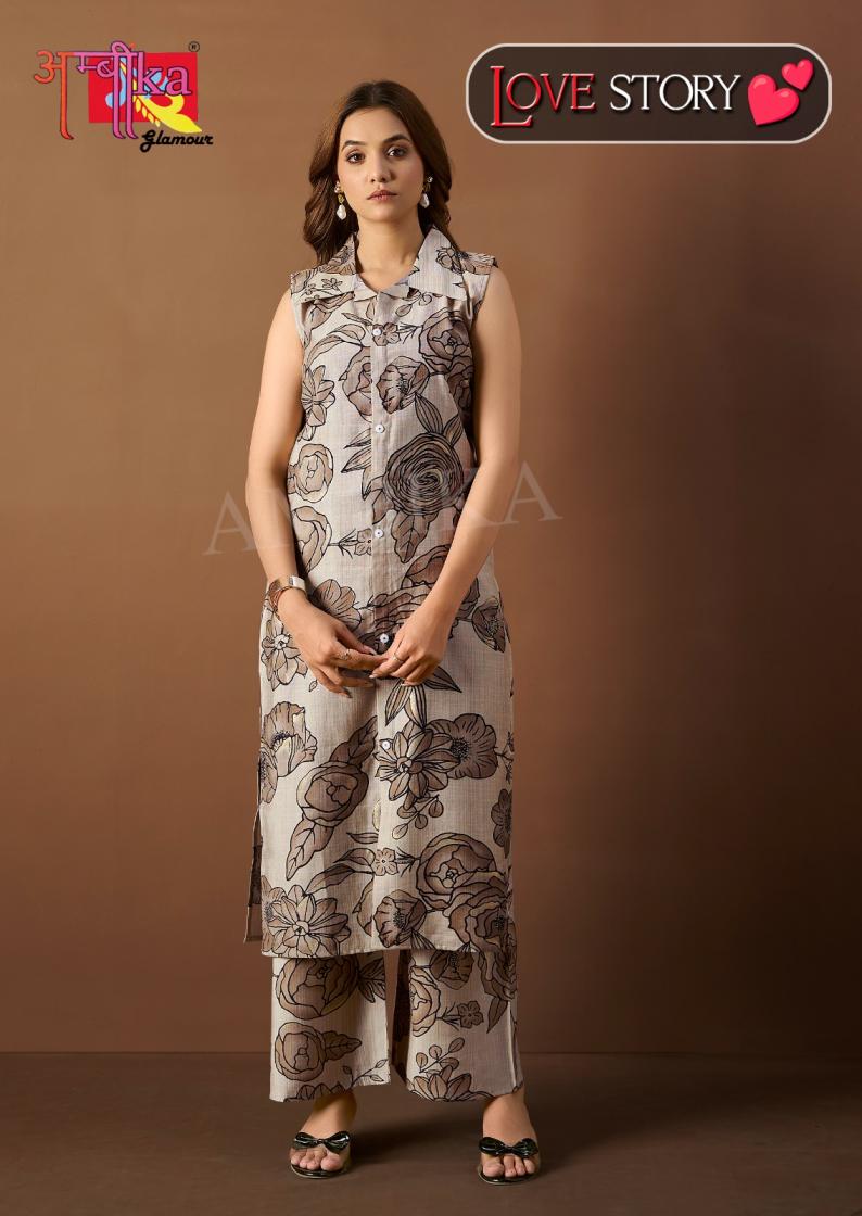 AMBIKA LOVE STORY VOL 2 VETICAN MILL PRINT STYLISH READYMADE COMBO KURTI WITH PANT