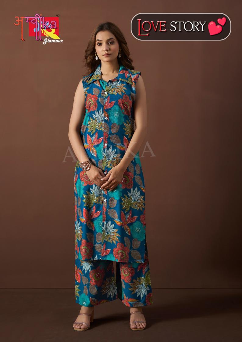 AMBIKA LOVE STORY VOL 2 VETICAN MILL PRINT STYLISH READYMADE COMBO KURTI WITH PANT
