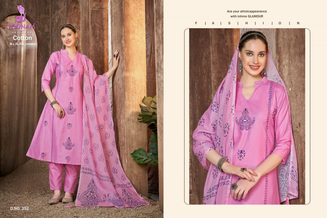 POONAM DESIGNER 351-354 COTTON GORGEOUS LOOK FULL STITCH A LINE KURTA SETS