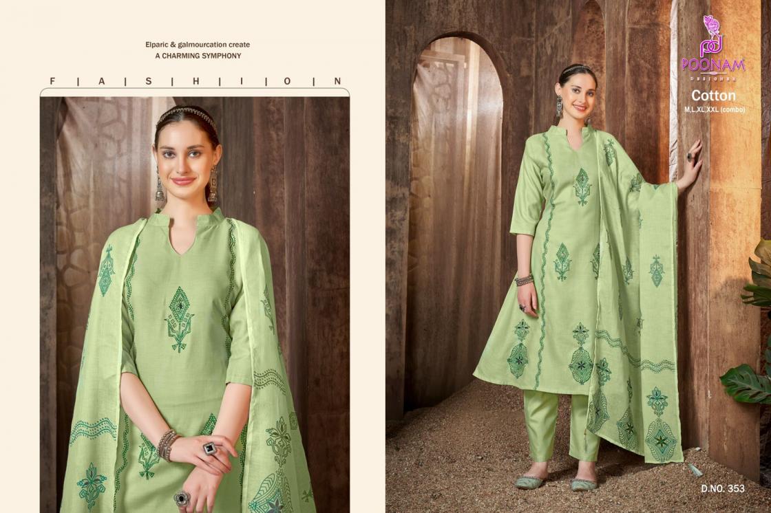 POONAM DESIGNER 351-354 COTTON GORGEOUS LOOK FULL STITCH A LINE KURTA SETS