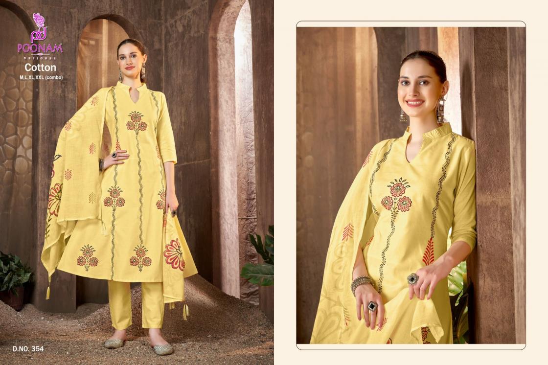 POONAM DESIGNER 351-354 COTTON GORGEOUS LOOK FULL STITCH A LINE KURTA SETS