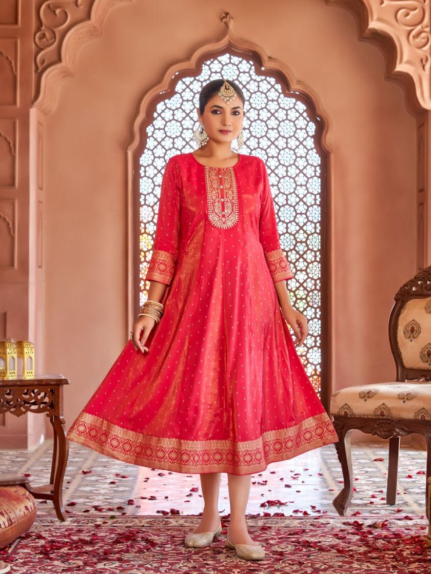 LAXMI BY AANCHI ROMAN SHIMMER READYMADE PRETTY LOOK FLAIR KURTIS