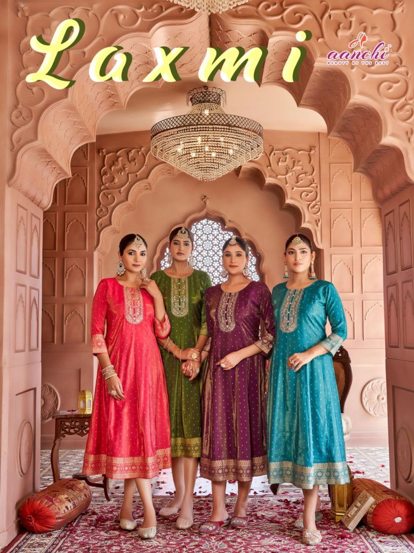 LAXMI BY AANCHI ROMAN SHIMMER READYMADE PRETTY LOOK FLAIR KURTIS
