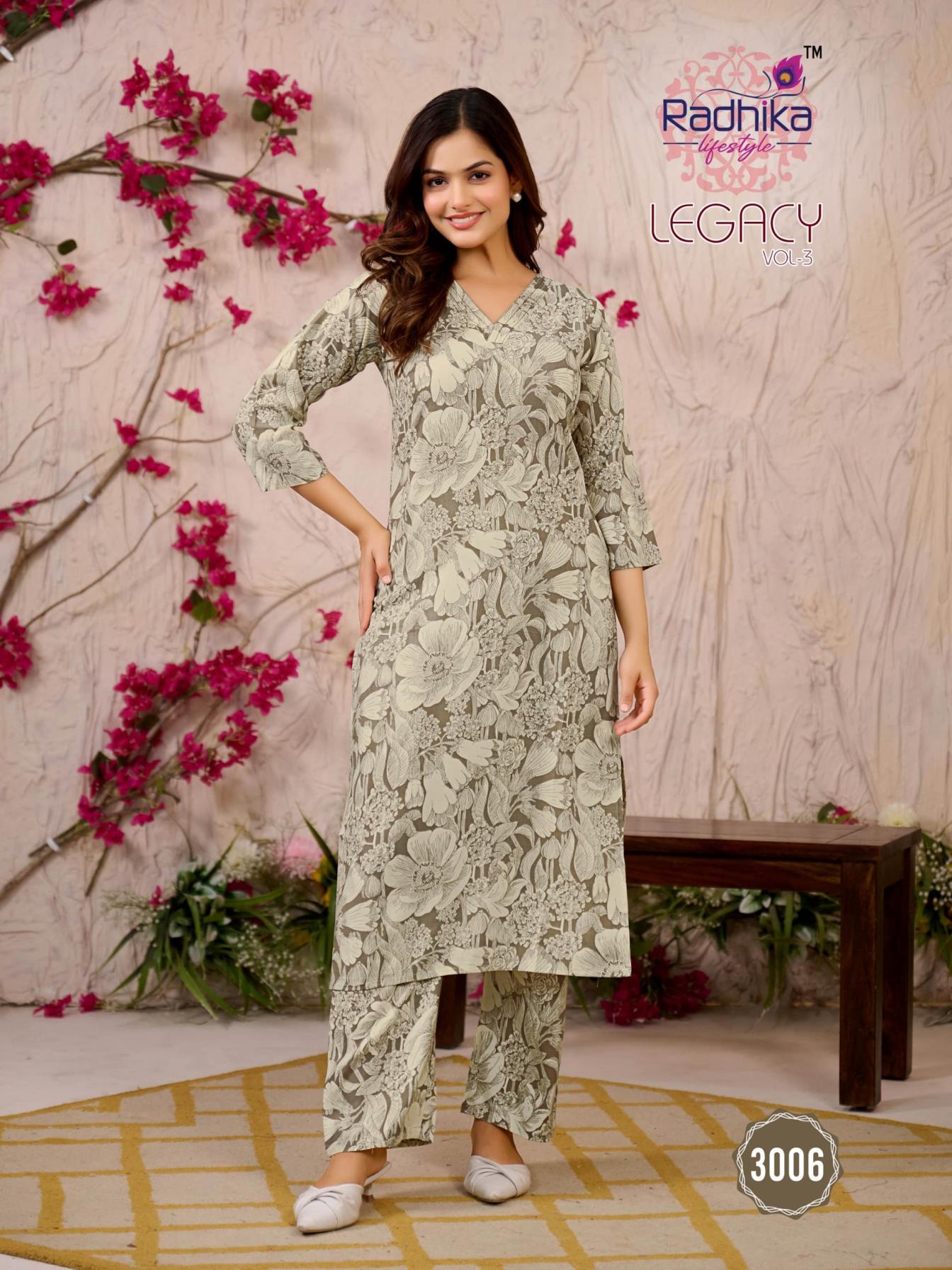 LEGACY VOL 3 BY RADHIKA LIFESTYLE RAYON READYMADE DAILY WEAR BIG SIZE CO-ORD SETS