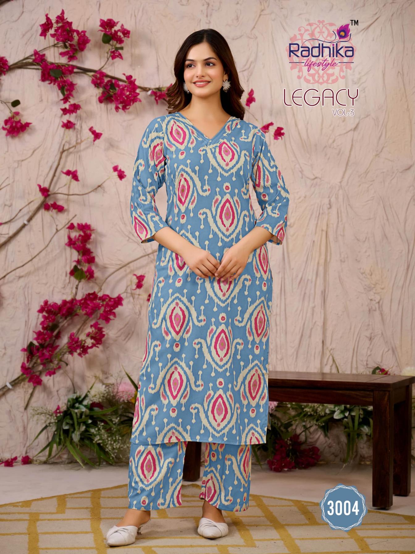 LEGACY VOL 3 BY RADHIKA LIFESTYLE RAYON READYMADE DAILY WEAR BIG SIZE CO-ORD SETS