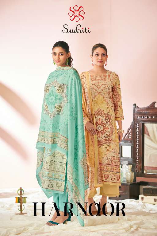 SUDRITI SAHIBA HARNOOR WHOLESALE PURE COTTON LAWN DIGITAL PRINT WITH HANDWORK FASHIONABLE SALWAR SUITS