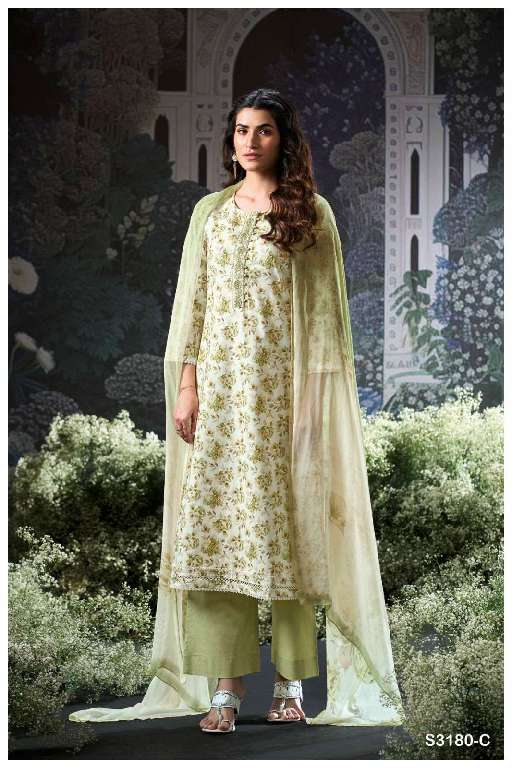 GANGA BRITA S3180 WHOLESALE PREMIUM COTTON PRINTED WITH EMBROIDERY WORK CASUAL SUITS