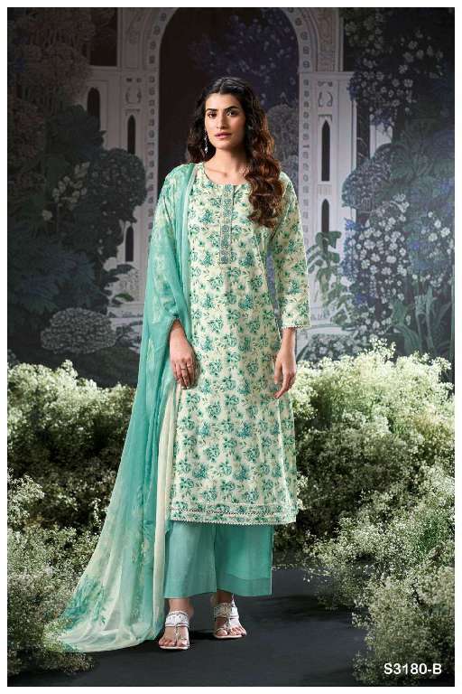 GANGA BRITA S3180 WHOLESALE PREMIUM COTTON PRINTED WITH EMBROIDERY WORK CASUAL SUITS