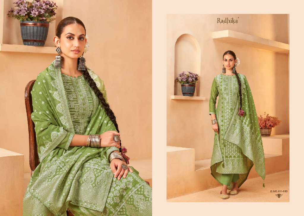 Radhika Azara Banarasi Adha Vol-5 Wholesale Cotton Jacquard With Work Dress Material