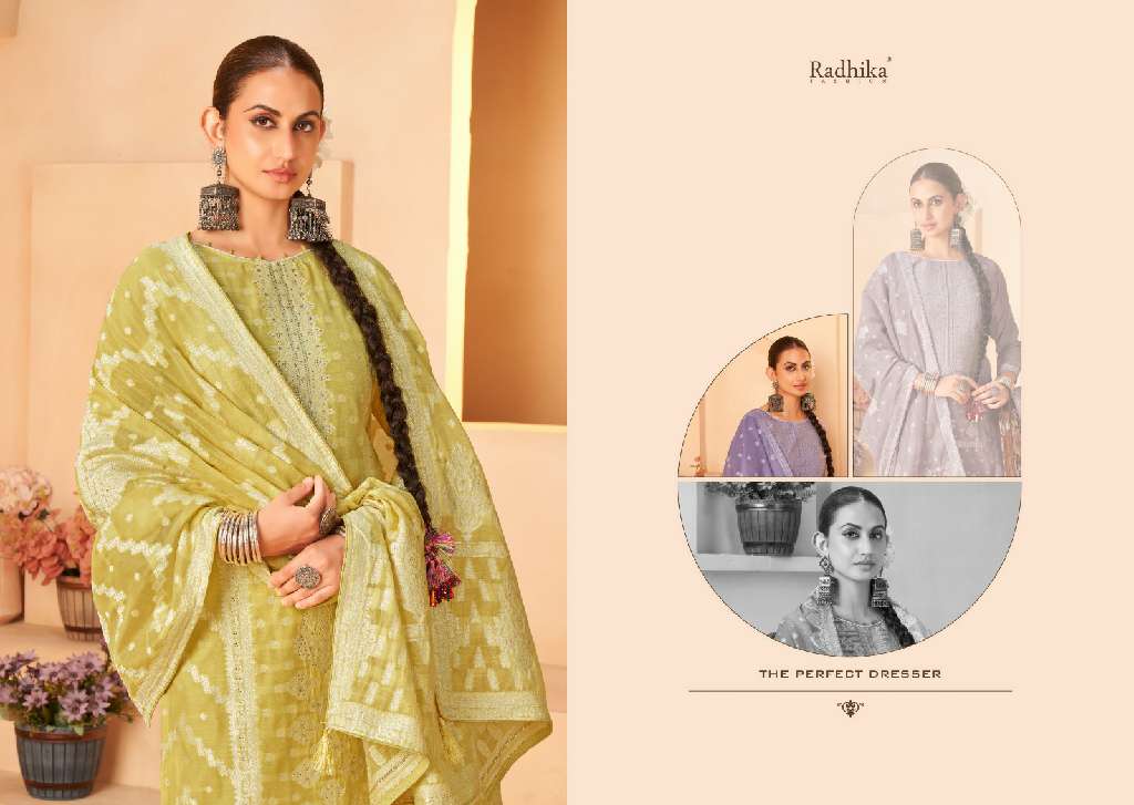 Radhika Azara Banarasi Adha Vol-5 Wholesale Cotton Jacquard With Work Dress Material