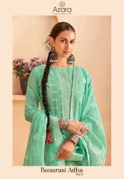 Radhika Azara Banarasi Adha Vol-5 Wholesale Cotton Jacquard With Work Dress Material