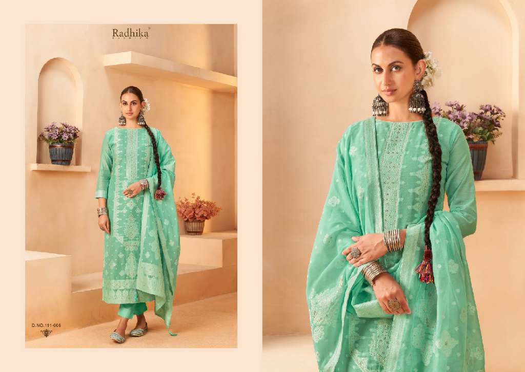 Radhika Azara Banarasi Adha Vol-5 Wholesale Cotton Jacquard With Work Dress Material